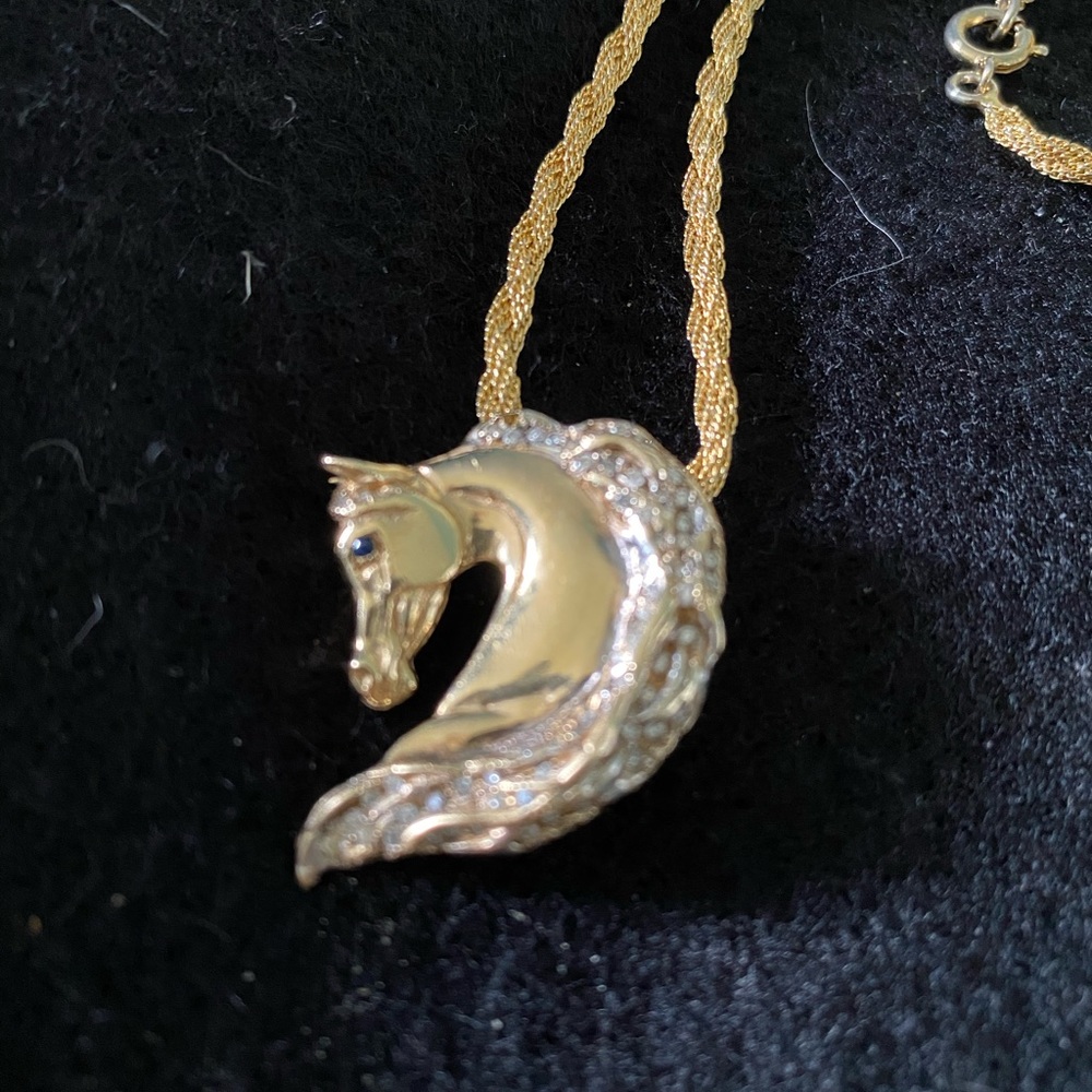 One of a kind custom made gold & diamond  horse head. Necklace.